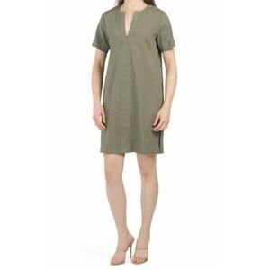 Theory Slit Front Shift R Caliver Women's Linen Blend Dress Olive Green Size S